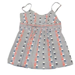 BCBGMAXAZRIA Geometric Stripe Empire Waist Babydoll Top Blue Orange Womens M